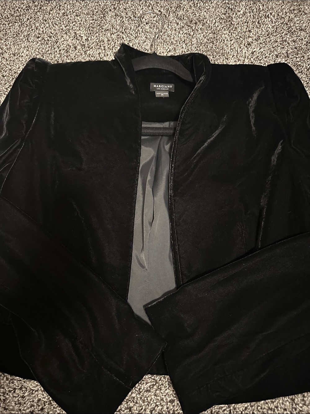 Marciano Black Velvet Open-Front Jacket